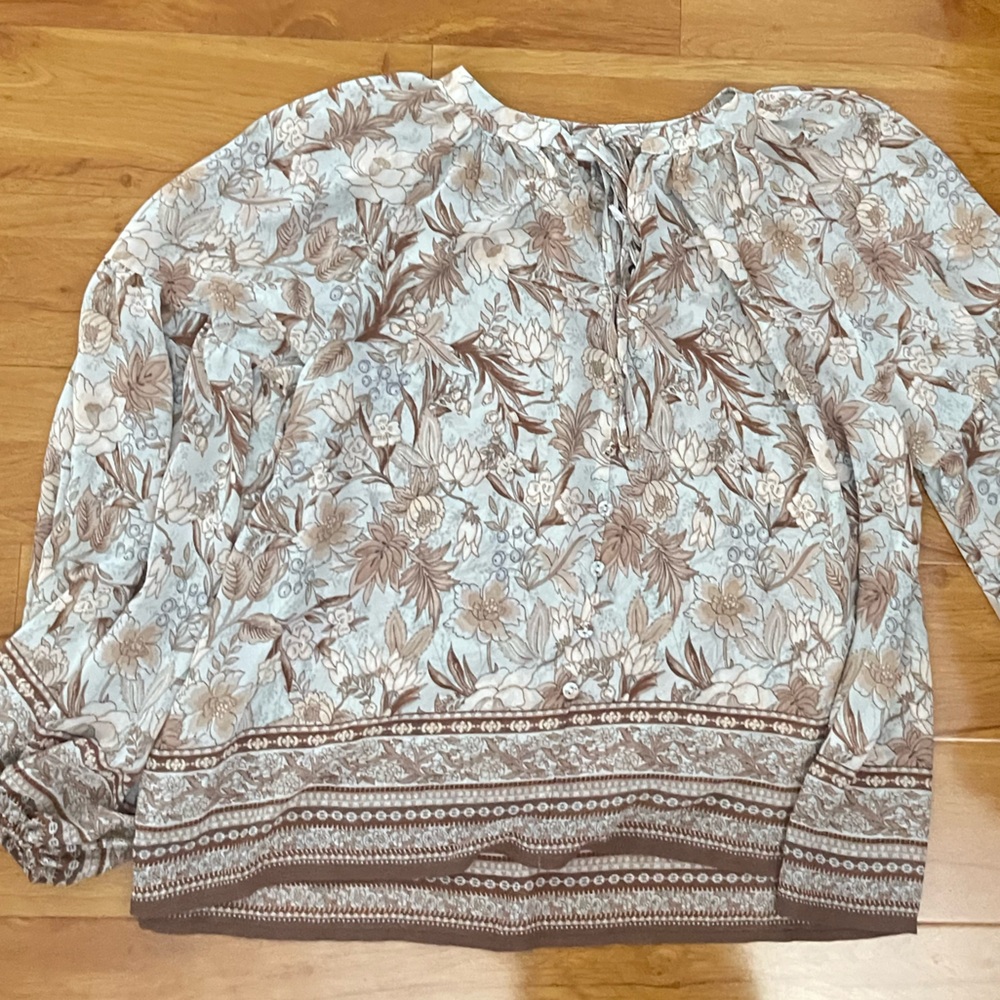 Blu Pepper Floral Print Top in Brown and Cream